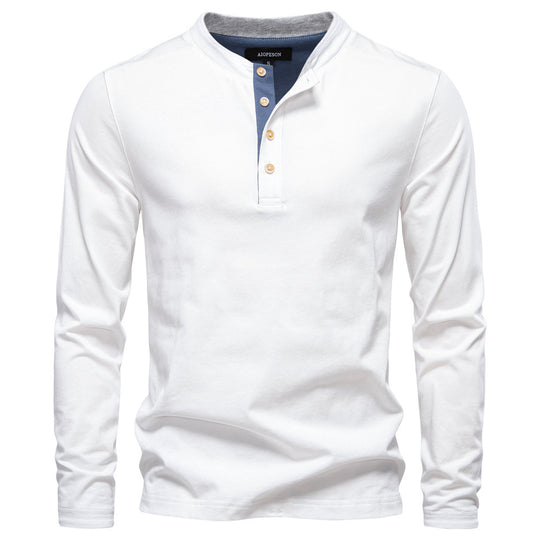 Herren Langarm-Henley-Shirt mit eleganten Druckknöpfen und bequemer Passform Heidi-Mode