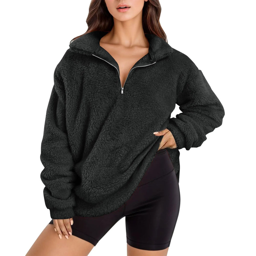 Damen Fleece-Pullover mit halbem Reißverschluss und Oversize-Schnitt Heidi-Mode