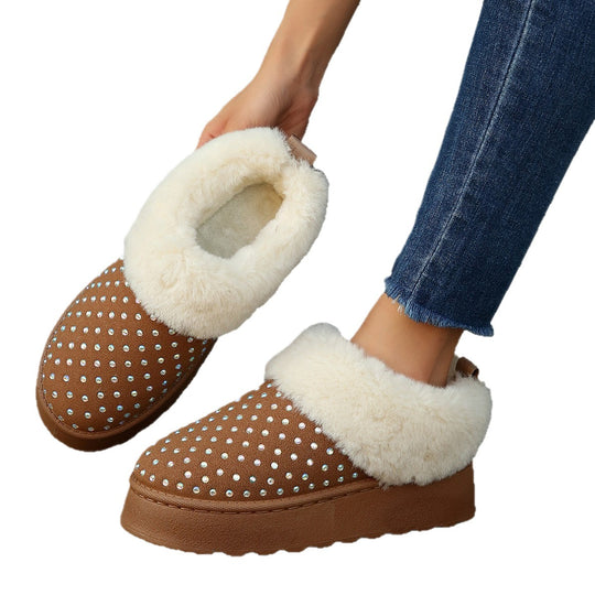 Damen Flauschige Hausschuhe mit Funkelnden Verzierungen und Warmem Futter Heidi-Mode