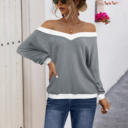 Damen Off-Shoulder Pullover im modernen Waffelstrick Heidi-Mode