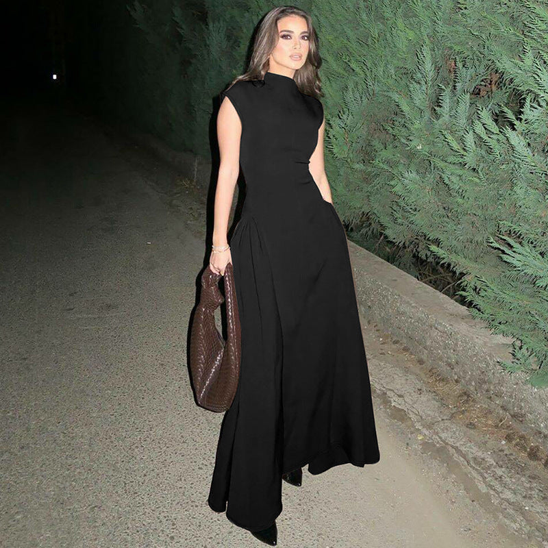 Damen Hochwertiges Maxikleid mit elegantem Stehkragen und seitlichem Schlitz Heidi-Mode