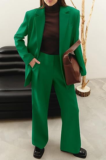 Damen elegantes Anzug-Set mit weitem Hosenbein und modernem Blazer Heidi-Mode