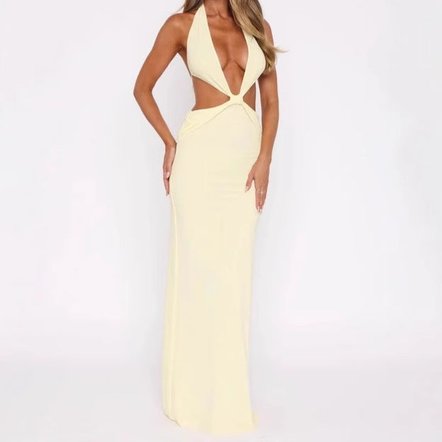 Damen Luxus Maxikleid mit tiefem V-Ausschnitt und aufregenden Cut-Out-Details Heidi-Mode