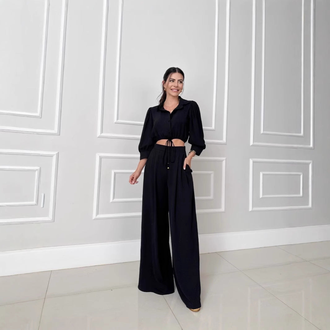 Heidi-Mode | Top Hohe Taillierte Weitbeinige Hose Zweiteiliges Set