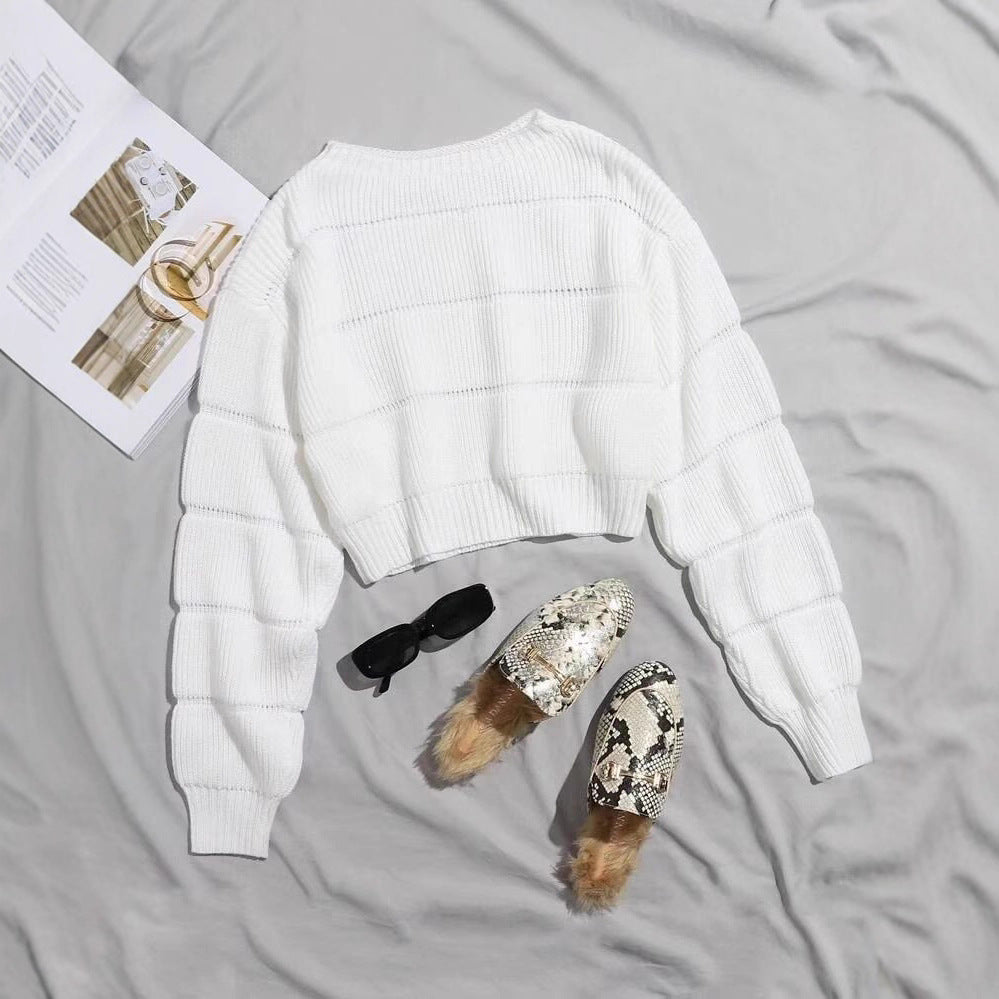 Damen Trendiger Strickpullover mit strukturierter Rippoptik und verkürztem Schnitt Heidi-Mode