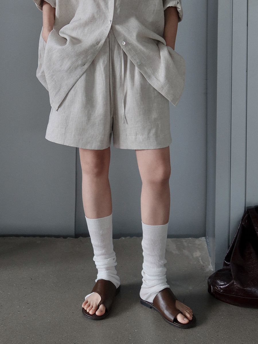 Damen lässige Leinen-Shorts mit elastischem Bund und praktischen Seitentaschen Heidi-Mode