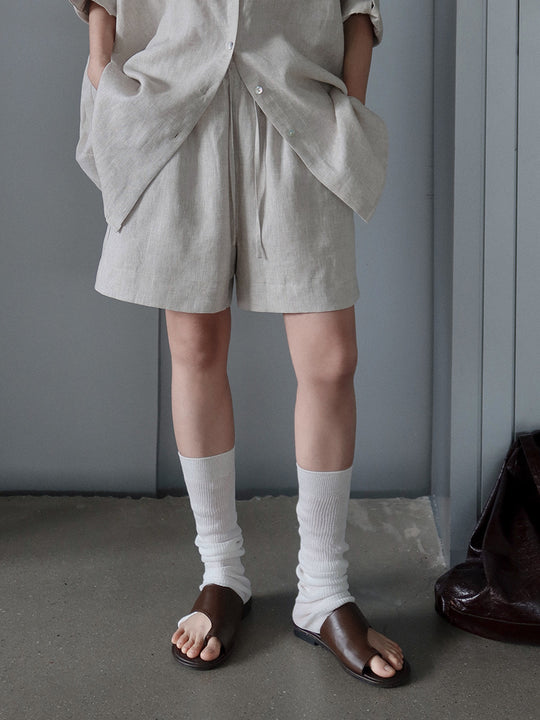 Damen lässige Leinen-Shorts mit elastischem Bund und praktischen Seitentaschen Heidi-Mode