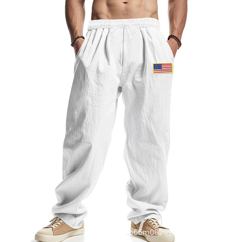 Herren Bequeme Freizeithose mit elastischem Bund und USA-Flaggenapplikation Heidi-Mode