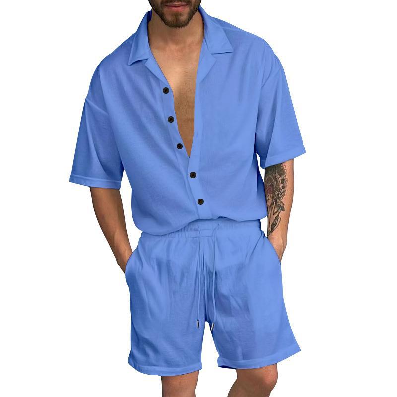 Herren Freizeit-Set mit lässigem Kurzarmhemd und elastischen Shorts Heidi-Mode