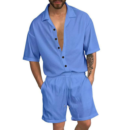 Herren Freizeit-Set mit lässigem Kurzarmhemd und elastischen Shorts Heidi-Mode