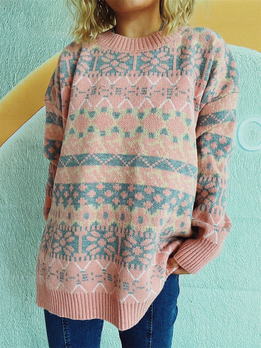 Damen gemütlicher Strickpullover mit winterlichem Muster und lässigem Schnitt Heidi-Mode