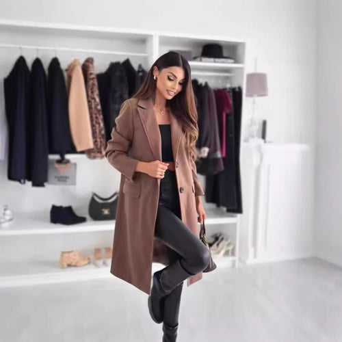 Damen Modischer Wollmantel mit zeitlosem Schnitt und strukturiertem Revers Heidi-Mode