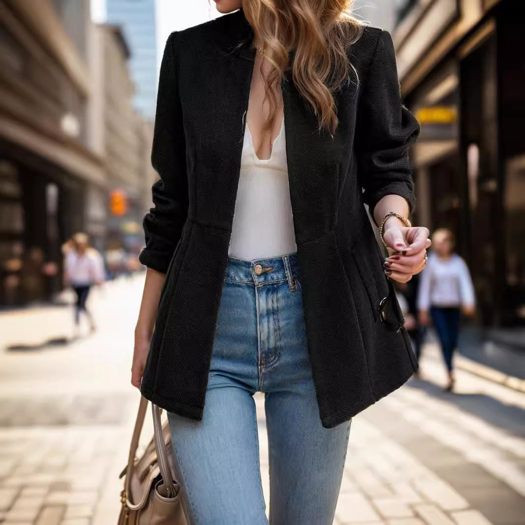 Damen eleganter Blazer mit Wabenstruktur und tailliertem Schnitt Heidi-Mode