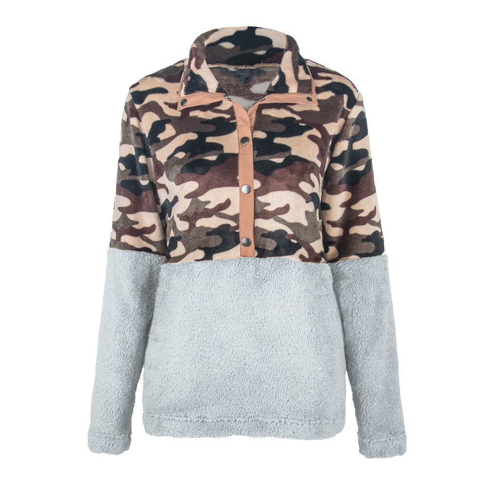Damen warme Fleecejacke im Camouflage-Design mit hohem Kragen Heidi-Mode