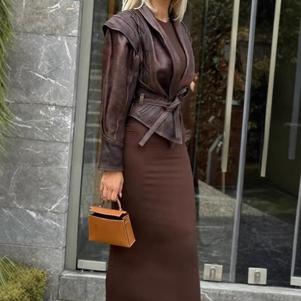 Damen Designer blazer mit Gürtel und dekorativen Schnüroptiken Heidi-Mode