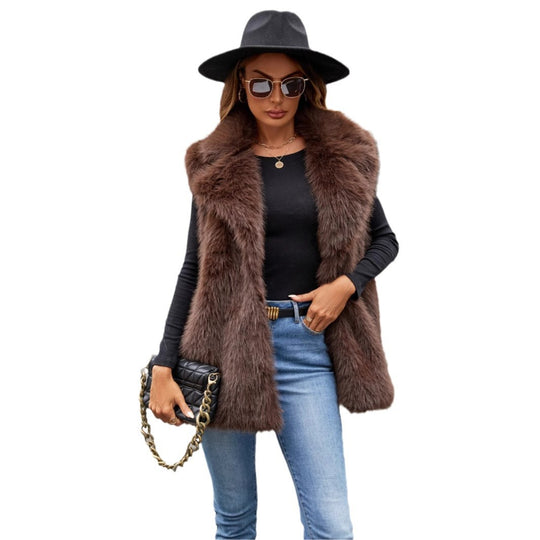 Damen Kunstfellweste mit elegantem Schnitt und voluminösem Kragen Heidi-Mode