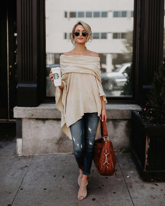 Damen lässiger Poncho mit asymmetrischem Saum Heidi-Mode