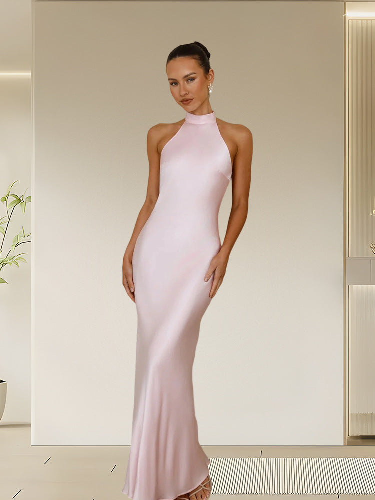 Damen Elegantes Maxikleid mit hochgeschlossenem Design und schimmerndem Satin-Finish Heidi-Mode