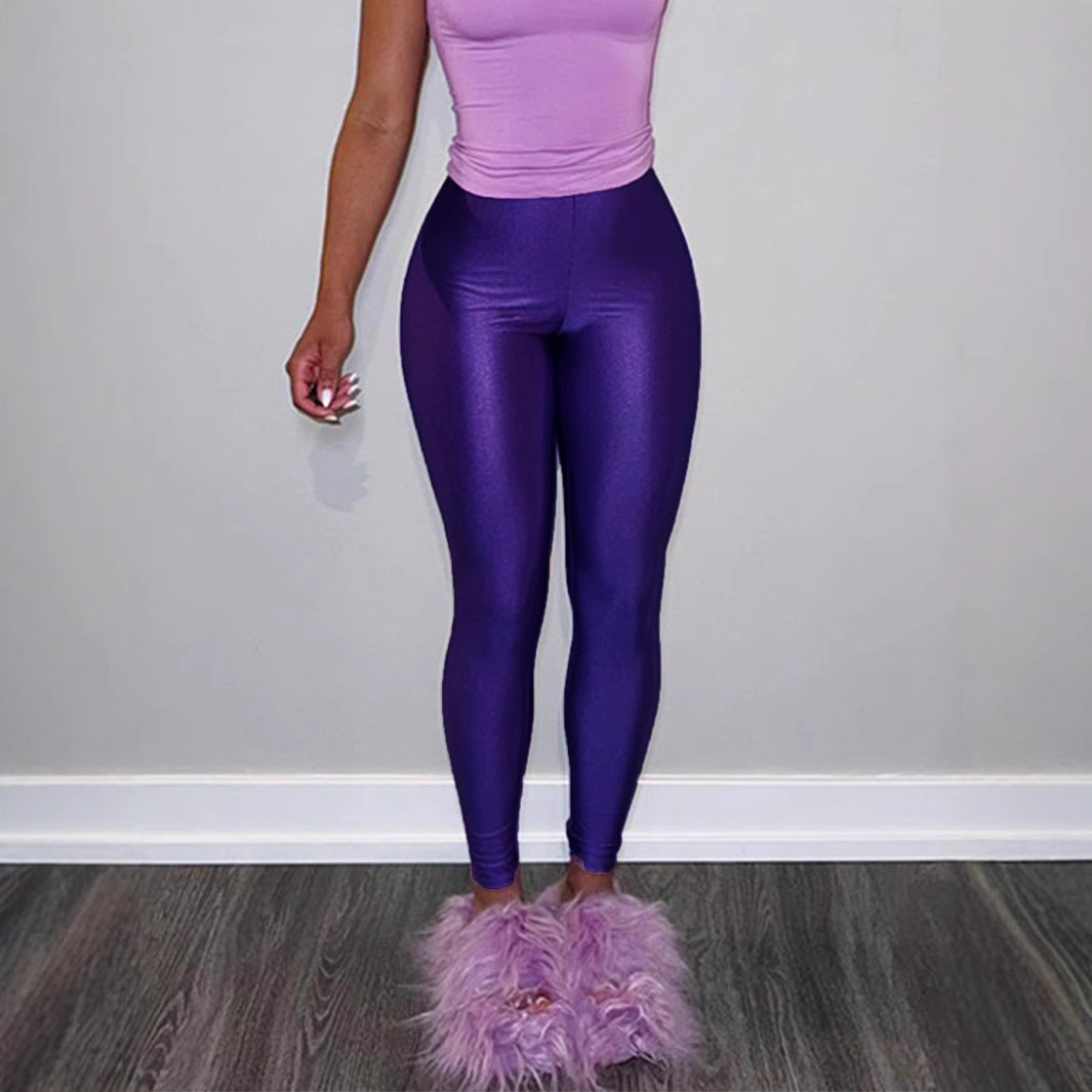 Damen Hochglänzende Fitness-Leggings mit hoher Taille und umfassendem Komfort Heidi-Mode