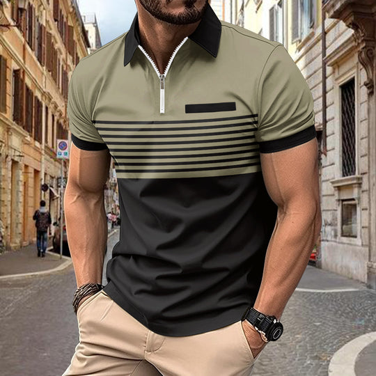Herren Poloshirt mit modischem Reißverschluss und sportlichem Streifenmuster Heidi-Mode