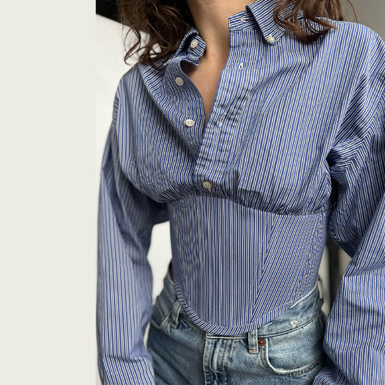 Damen Hemdbluse mit innovativem Schnitt und strukturierten Ärmeln Heidi-Mode