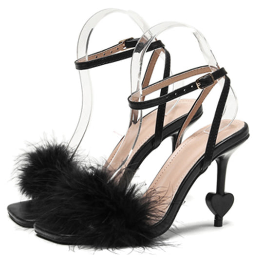 Damen High Heel Sandalen mit eleganten Federdetails und Herzen Heidi-Mode