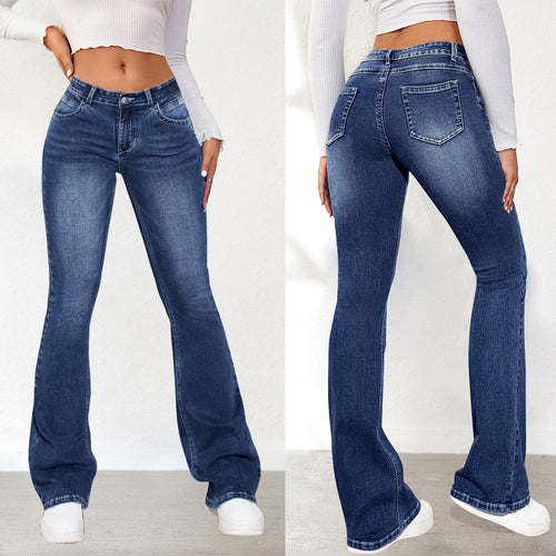 Damen Bootcut Jeans mit hohem Bund und modischen Waschungen Heidi-Mode
