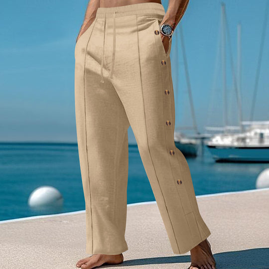Herren elegante Freizeithose mit seitlichen Knopfdetails und elastischem Bund Heidi-Mode