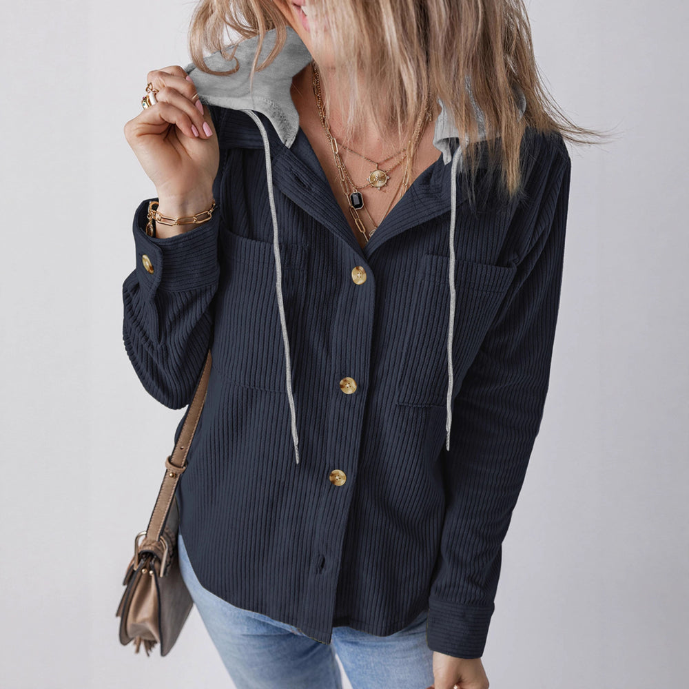 Damen Strukturierte Hemdjacke mit Kapuze und praktischen Taschen Heidi-Mode