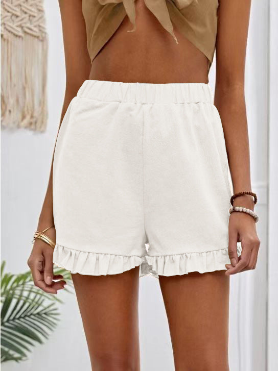 Damen Shorts mit voluminösem Rüschensaum und elastischem Bund Heidi-Mode