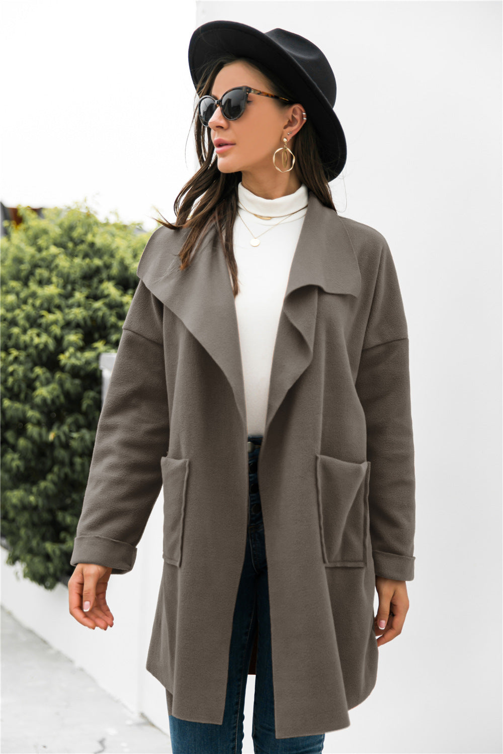 Damen Übergangsjacke mit tiefem Revers und praktischen Taschen Heidi-Mode