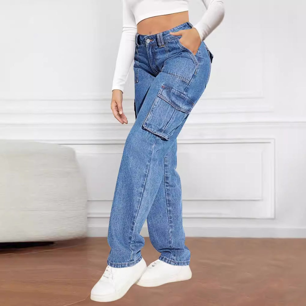 Damen Cargo-Jeans mit hoher Taille und praktischen Taschen Heidi-Mode