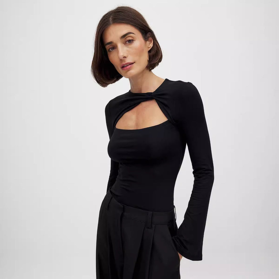 Damen Langarm Oberteil mit raffiniertem Knotendesign Heidi-Mode