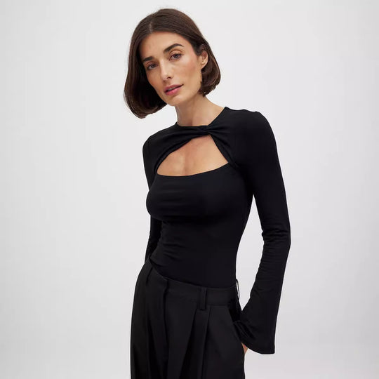 Damen Langarm Oberteil mit raffiniertem Knotendesign Heidi-Mode