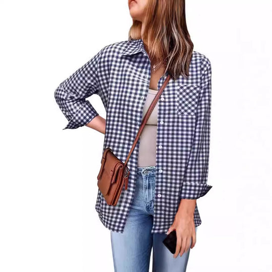 Femme Button-Up Gingham Check Shirt Heidi-Mode