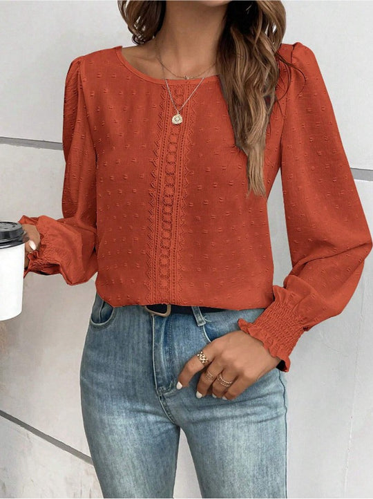 Damen luftige Bluse mit feinem Stickmuster Heidi-Mode