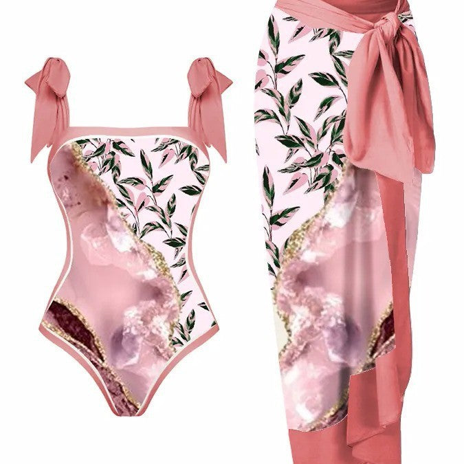Damen Zweiteiliges Badeoutfit mit stilvollem Wickelrock und floralem Muster Heidi-Mode