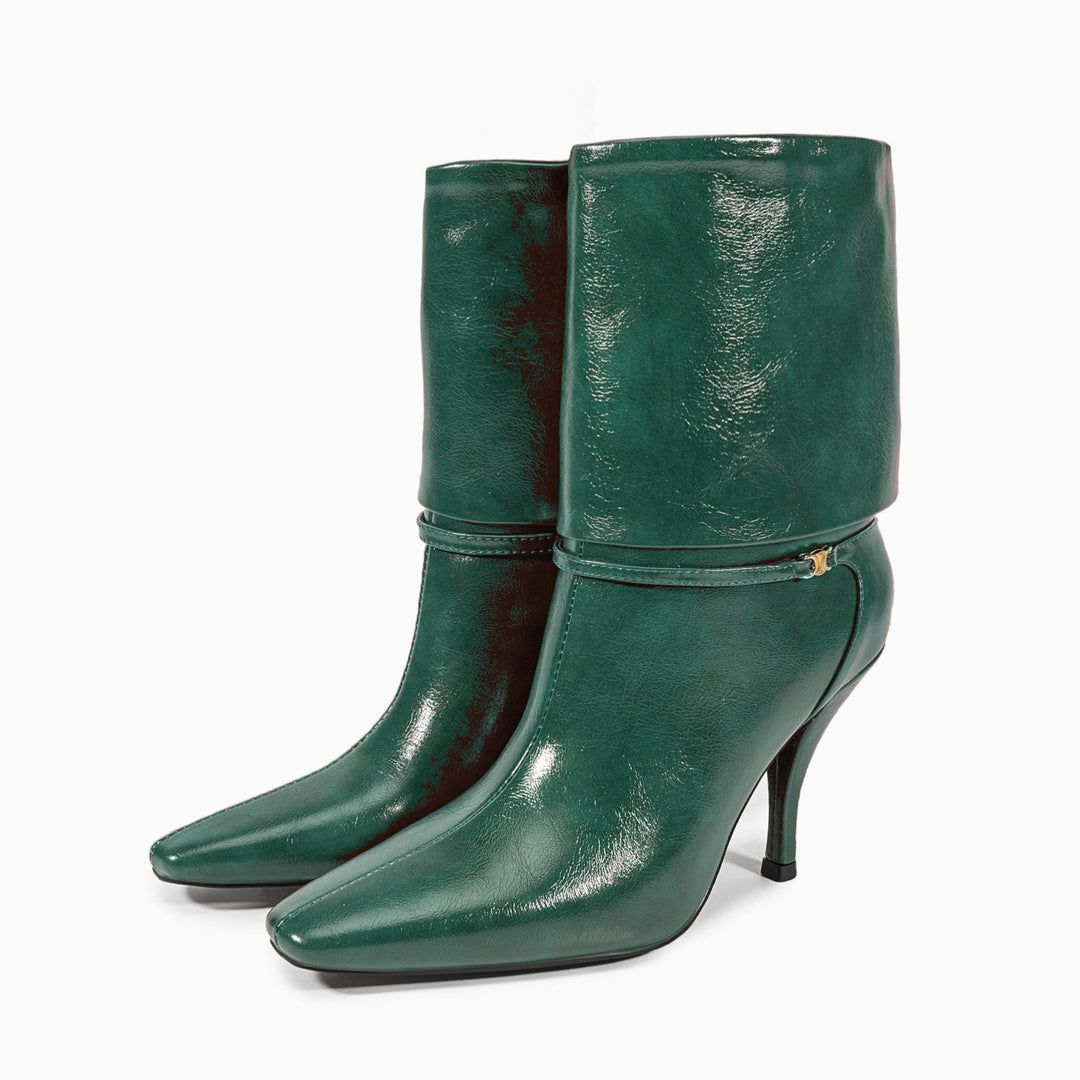 Femme Spitz-Zeh High-Heel Mode Stiefel mit skulptiertem Knöchel-Detail Heidi-Mode