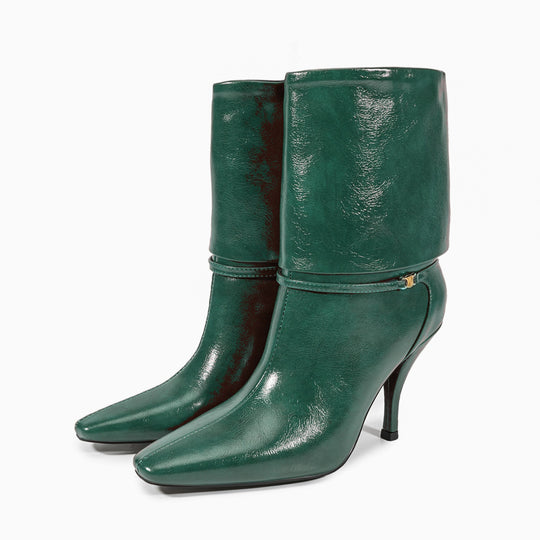 Femme Spitz-Zeh High-Heel Mode Stiefel mit skulptiertem Knöchel-Detail Heidi-Mode