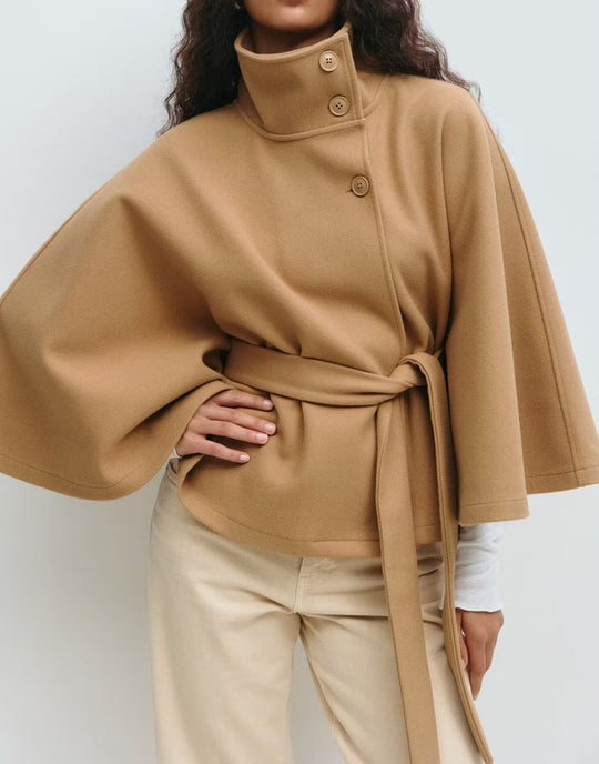 Damen Wickeljacke mit elegantem Stehkragen und weit geschnittenen Ärmeln Heidi-Mode