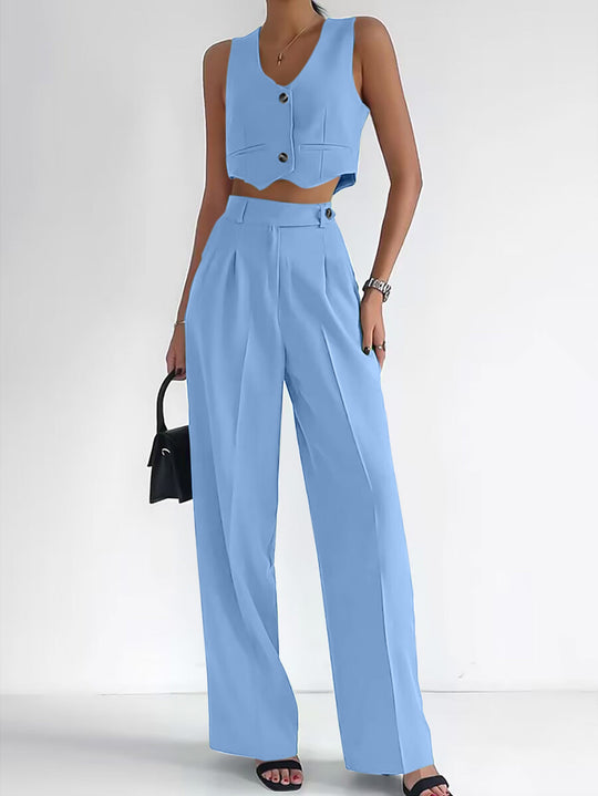 Damen Modisches Zweiteiler-Set mit ärmellosem Oberteil und weit geschnittenen Hosen Heidi-Mode