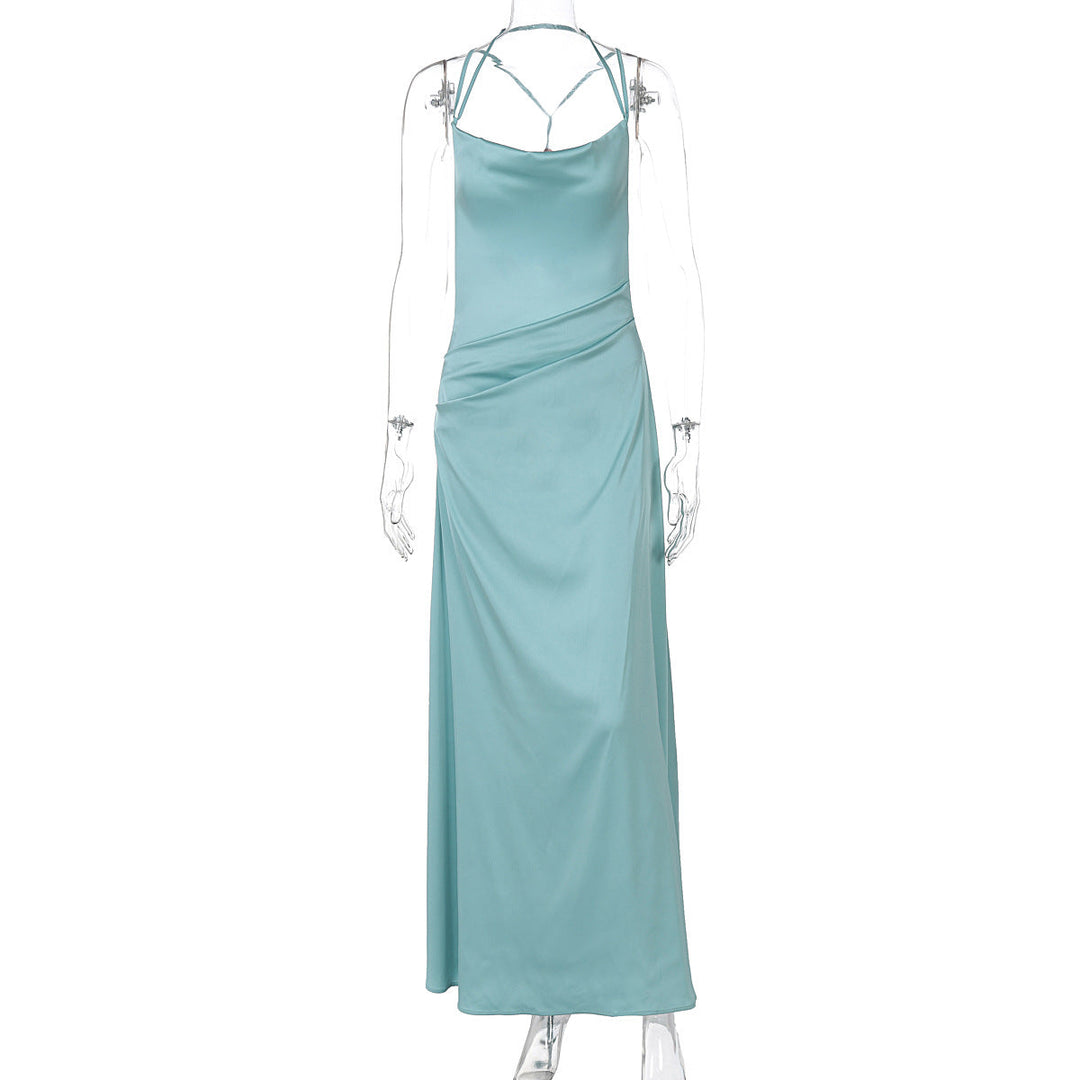Heidi-Mode | Damenbekleidung Frühling Sommer Sexy Rückenfreies Abendkleid Einfarbig Schwingkragen Kleid