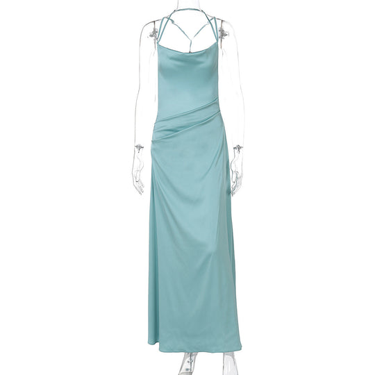 Heidi-Mode | Damenbekleidung Frühling Sommer Sexy Rückenfreies Abendkleid Einfarbig Schwingkragen Kleid