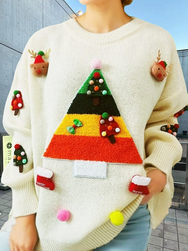 Damen Weihnachts-Pullover mit 3D-Elementen und festlichen Applikationen Heidi-Mode
