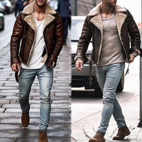Herren Lederjacke mit schickem Kunstfellkragen Heidi-Mode