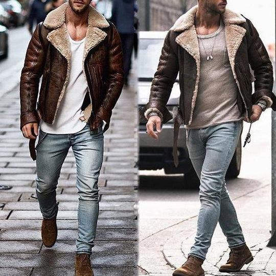 Herren Lederjacke mit schickem Kunstfellkragen Heidi-Mode