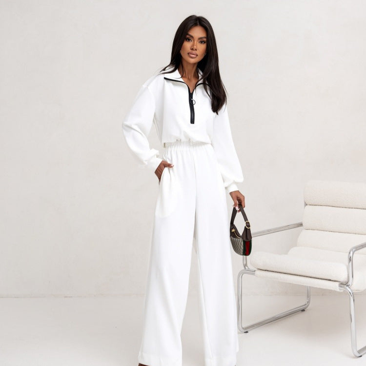 Damen Modischer Jumpsuit mit hohem Kragen und sportlichem Reißverschluss Heidi-Mode