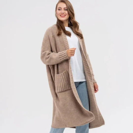 Damen Gemütlicher Strickmantel mit großen Taschen und oversized Schnitt Heidi-Mode