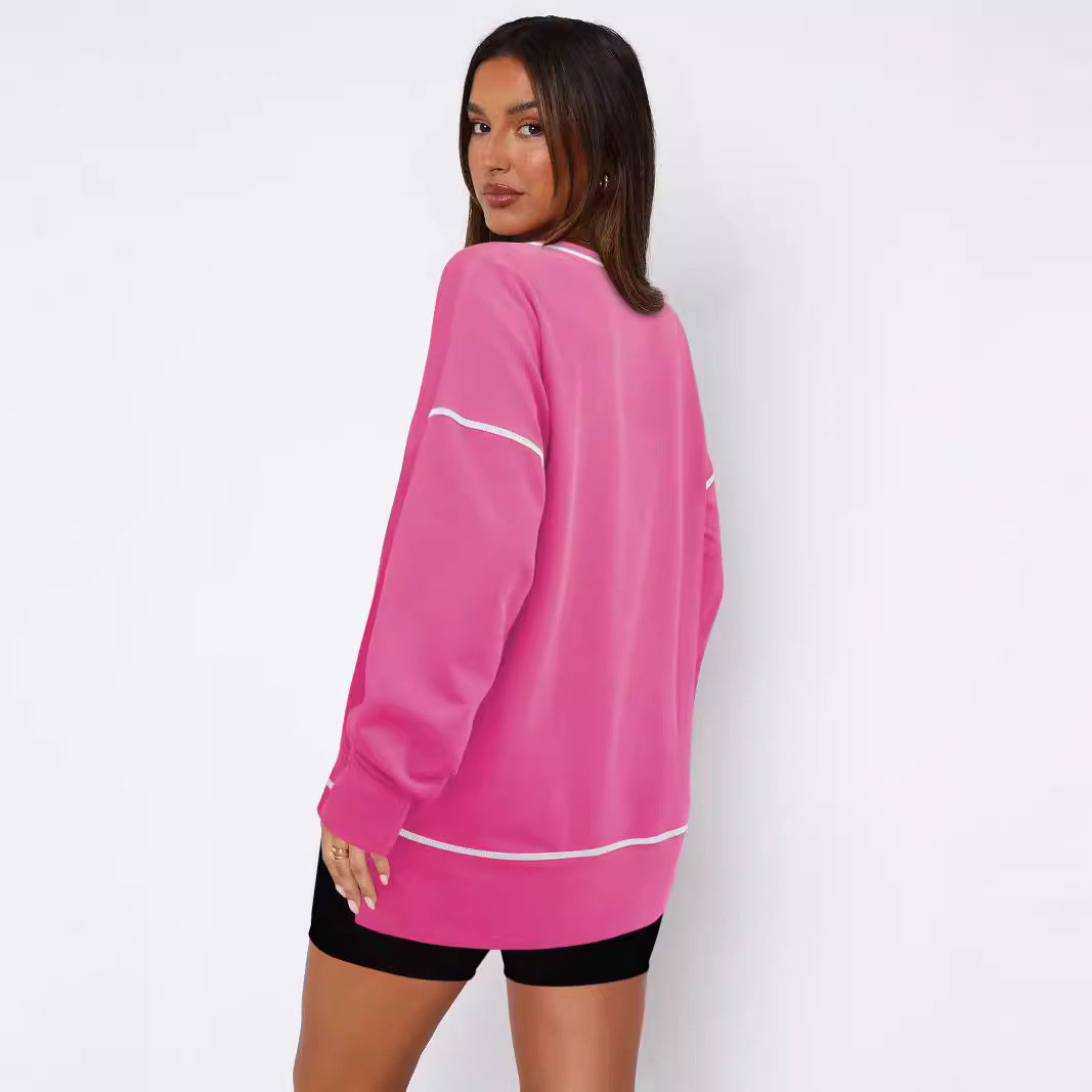 Damen Oversize Sweatshirt mit feiner Kontrastnaht Heidi-Mode