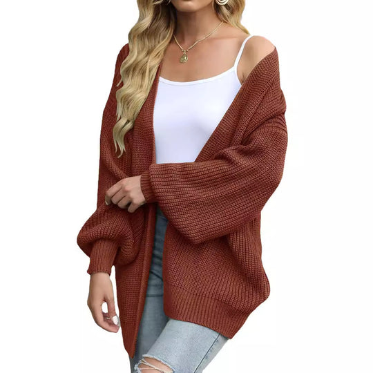 Damen Grob gestrickter Cardigan mit überschnittenen Schultern Heidi-Mode